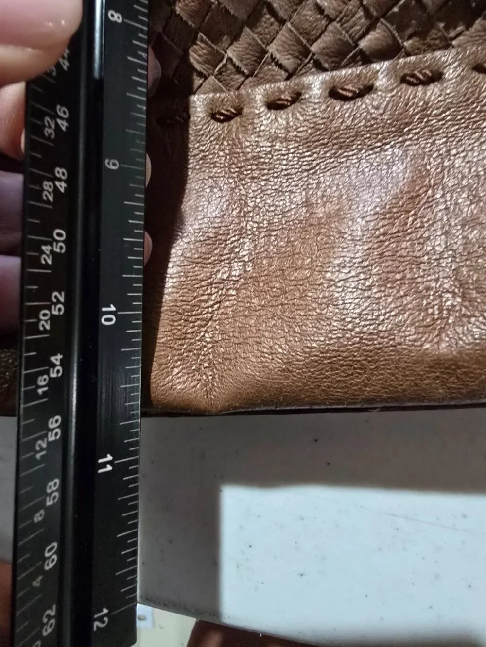 The Sak Brown Woven Leather Tote Shoulder Bag Tiger Eye Bead Charm